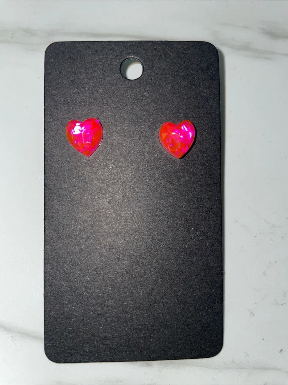 Neon Pink Heart Geometric Resin Stud Earrings